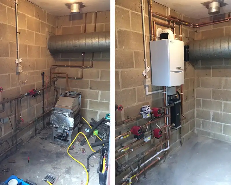 Multi zone hall boiler upgrade with low loss header