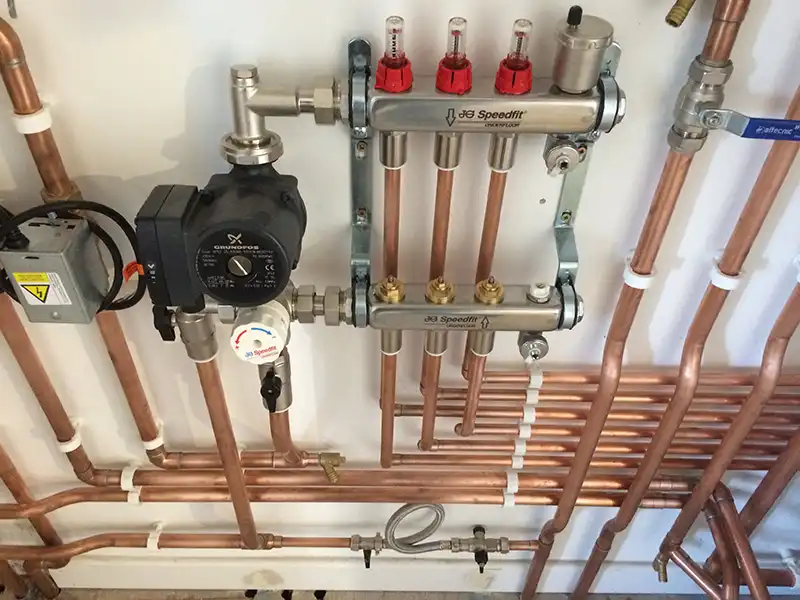 Underfloor heating installation - first section done in copper to ensure neatness